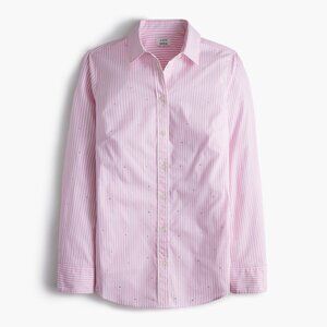 NEW J.Crew Striped jewel-embellished button-up shirt Pink/White Size M
